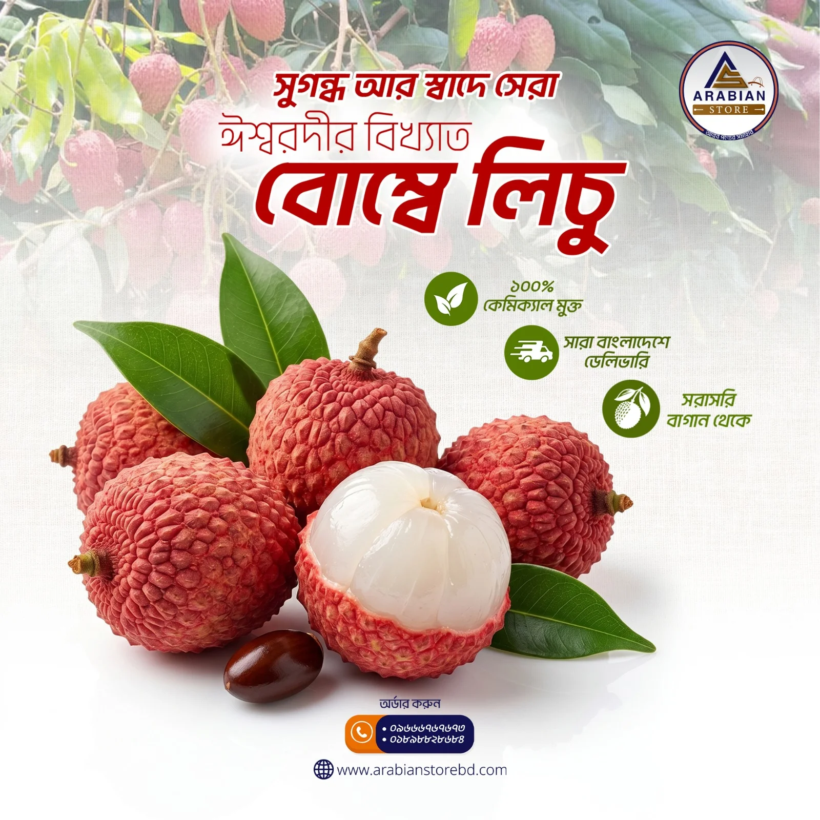 ইশ্বরদির <span style="color: red;">স্প্রেমুক্ত</span> বোম্বে লিচু- ৩০০ পিস